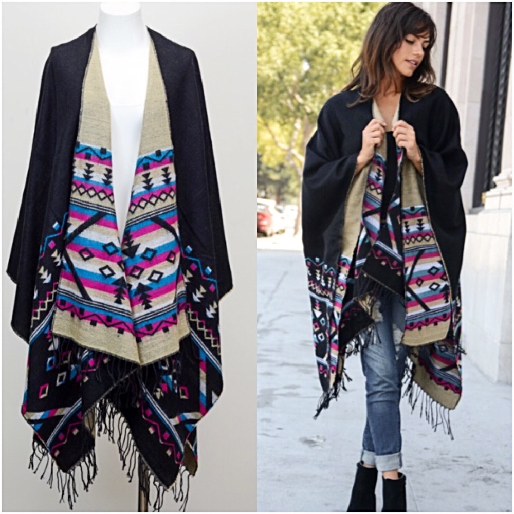 Bohemian Sweater Tassel Kimono Wrap O/S - Picture 5 of 8